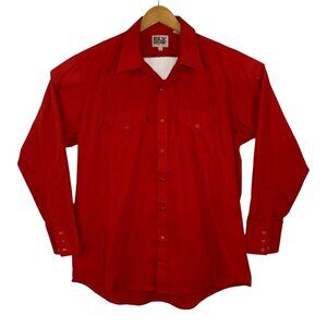 Vintage Ely Cattlemen Mens 17/34 Red Pearl Snap Shirt Western Cowboy Collared